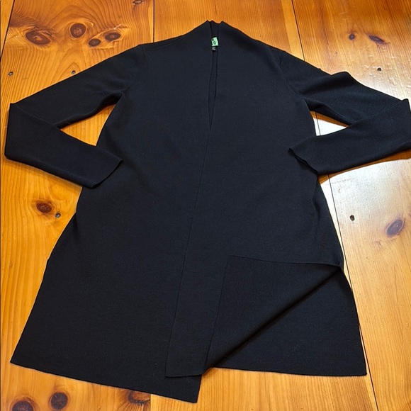 EILEEN FISHER XS Black Cardigan Sweater High Slit Italian Wool - Picture 1 of 5